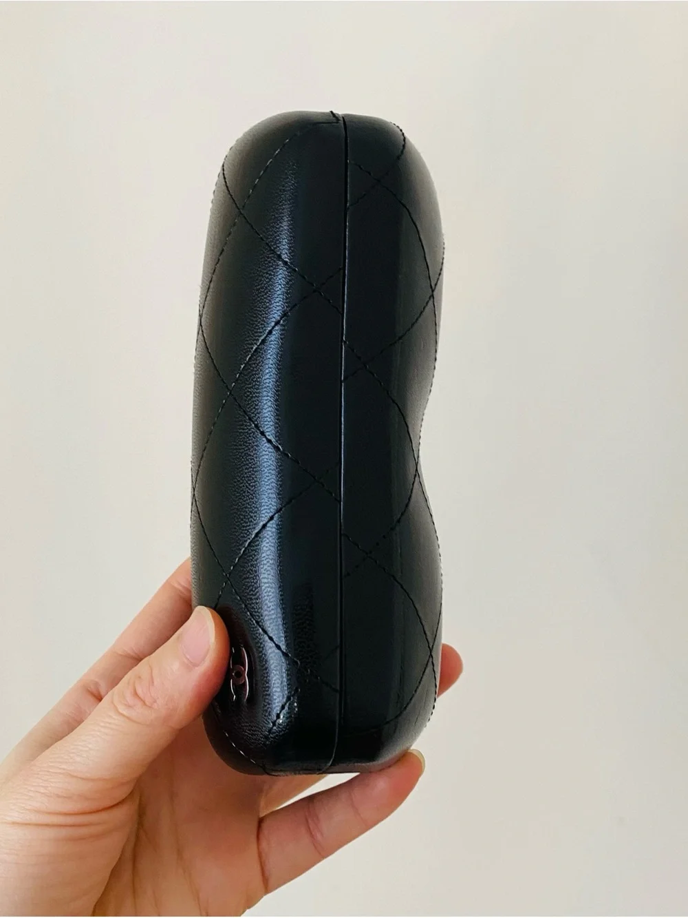 Chanel Made in Italy Black Quilted Leather CC Logo Hard Glasses Sunglasses Case